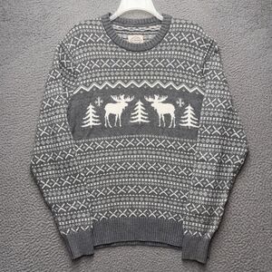 St. John's Bay Gray and White Moose Fair Isle Crewneck Sweater - Men